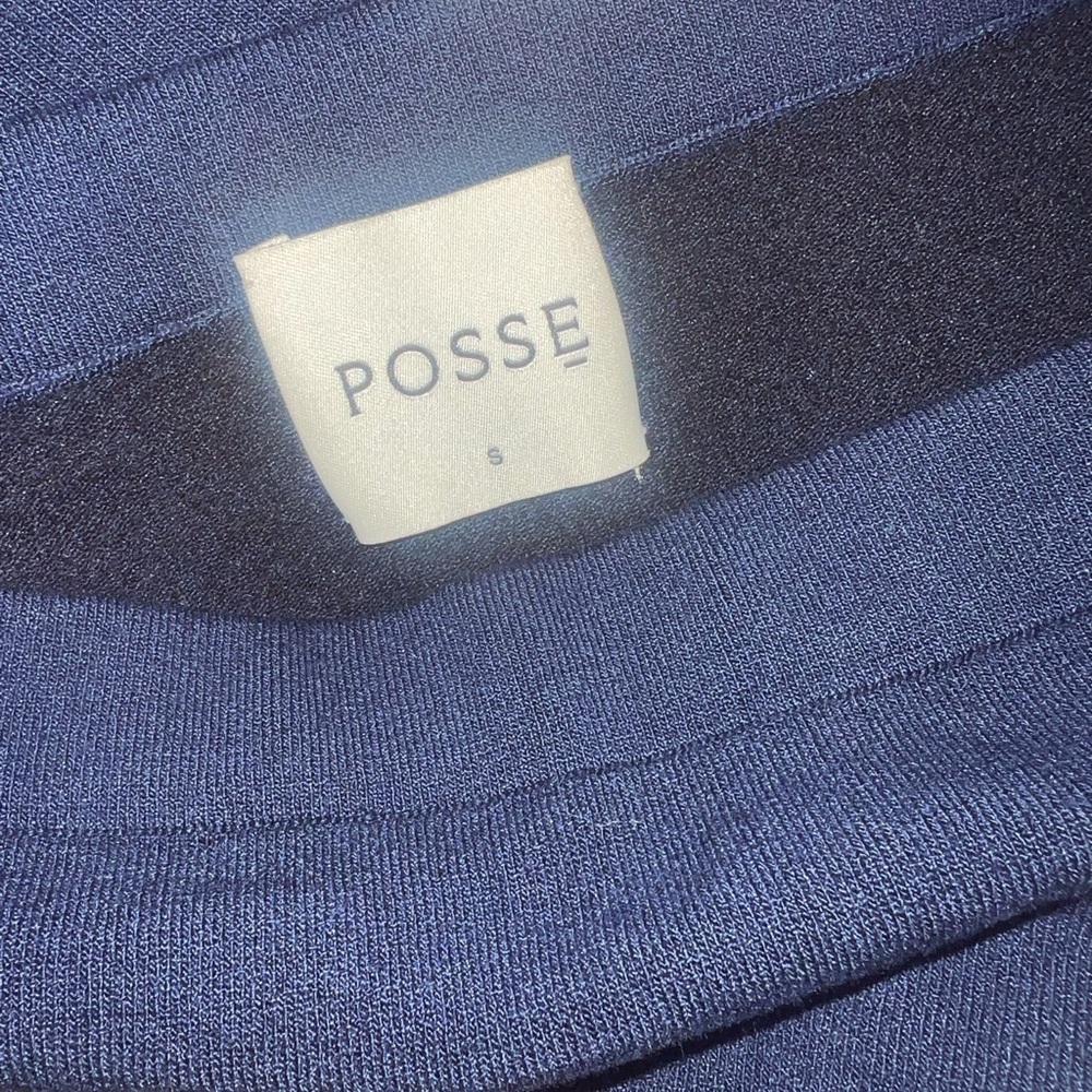 Posse Theo Strapless Dress, size M in Bone/Ink (dark blue), Meghan Markle style